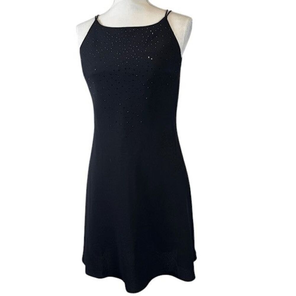 Jones New York Little Black‎ Dress Beaded Bling High Neck Mini Lined Size 8P
